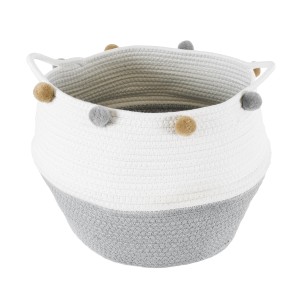 Τεχνητός Κήπος KYTHNOS  Διακοσμητικό Πλεκτό Καλάθι - Κασπώ Γλάστρα -  Γκρι με Λευκό Φ29cm x Υ28cm