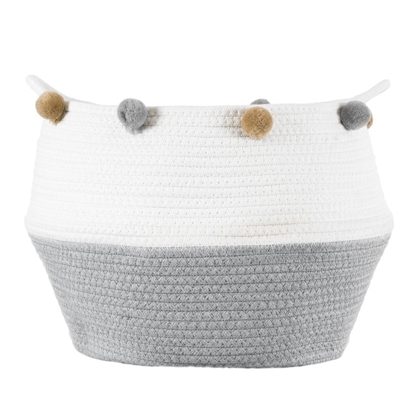 Τεχνητός Κήπος KYTHNOS  Διακοσμητικό Πλεκτό Καλάθι - Κασπώ Γλάστρα -  Γκρι με Λευκό Φ29cm x Υ28cm
