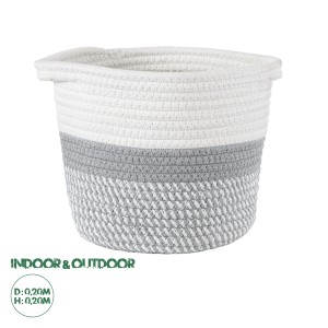 Τεχνητός Κήπος POSITANO  Διακοσμητικό Πλεκτό Καλάθι - Κασπώ Γλάστρα -  Γκρι με Λευκό Φ20cm x Υ20cm
