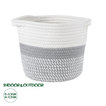 Τεχνητός Κήπος POSITANO  Διακοσμητικό Πλεκτό Καλάθι - Κασπώ Γλάστρα -  Γκρι με Λευκό Φ20cm x Υ20cm