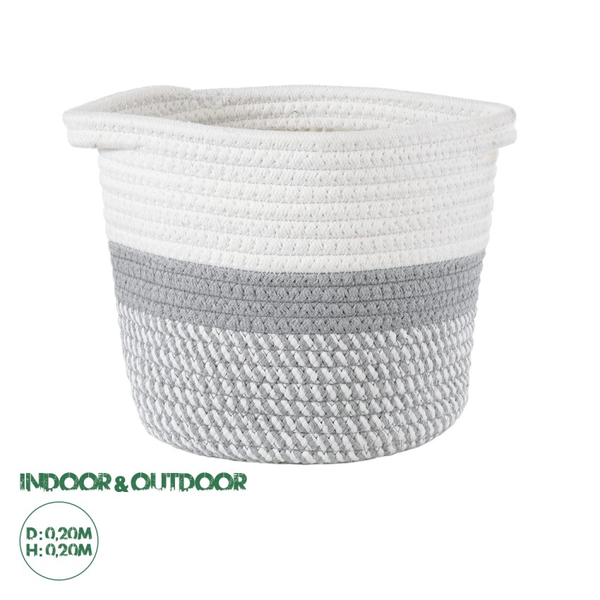 Τεχνητός Κήπος POSITANO  Διακοσμητικό Πλεκτό Καλάθι - Κασπώ Γλάστρα -  Γκρι με Λευκό Φ20cm x Υ20cm