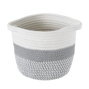 Τεχνητός Κήπος POSITANO  Διακοσμητικό Πλεκτό Καλάθι - Κασπώ Γλάστρα -  Γκρι με Λευκό Φ20cm x Υ20cm