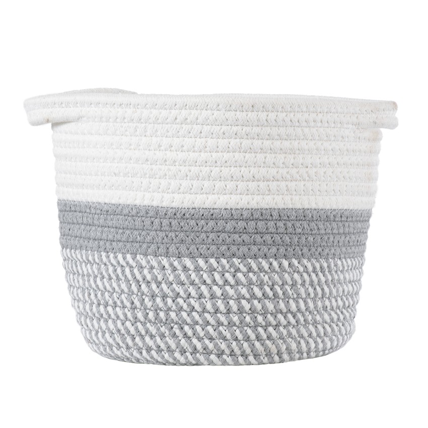 Τεχνητός Κήπος POSITANO  Διακοσμητικό Πλεκτό Καλάθι - Κασπώ Γλάστρα -  Γκρι με Λευκό Φ20cm x Υ20cm