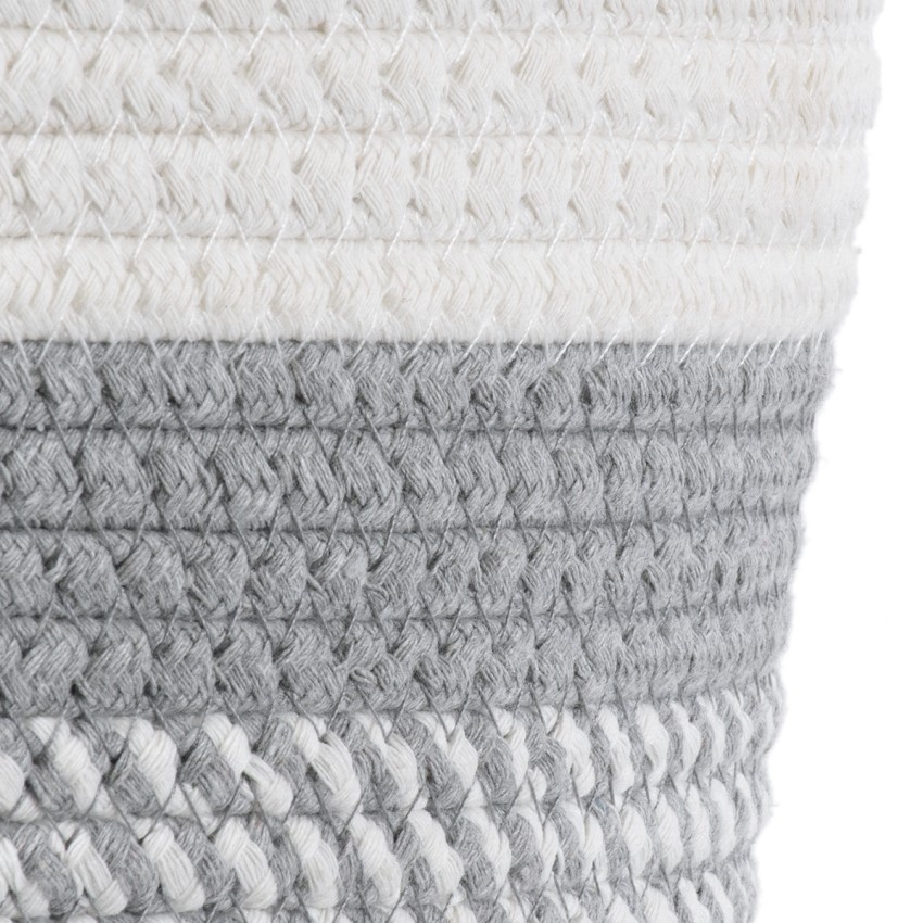 Τεχνητός Κήπος POSITANO  Διακοσμητικό Πλεκτό Καλάθι - Κασπώ Γλάστρα -  Γκρι με Λευκό Φ20cm x Υ20cm