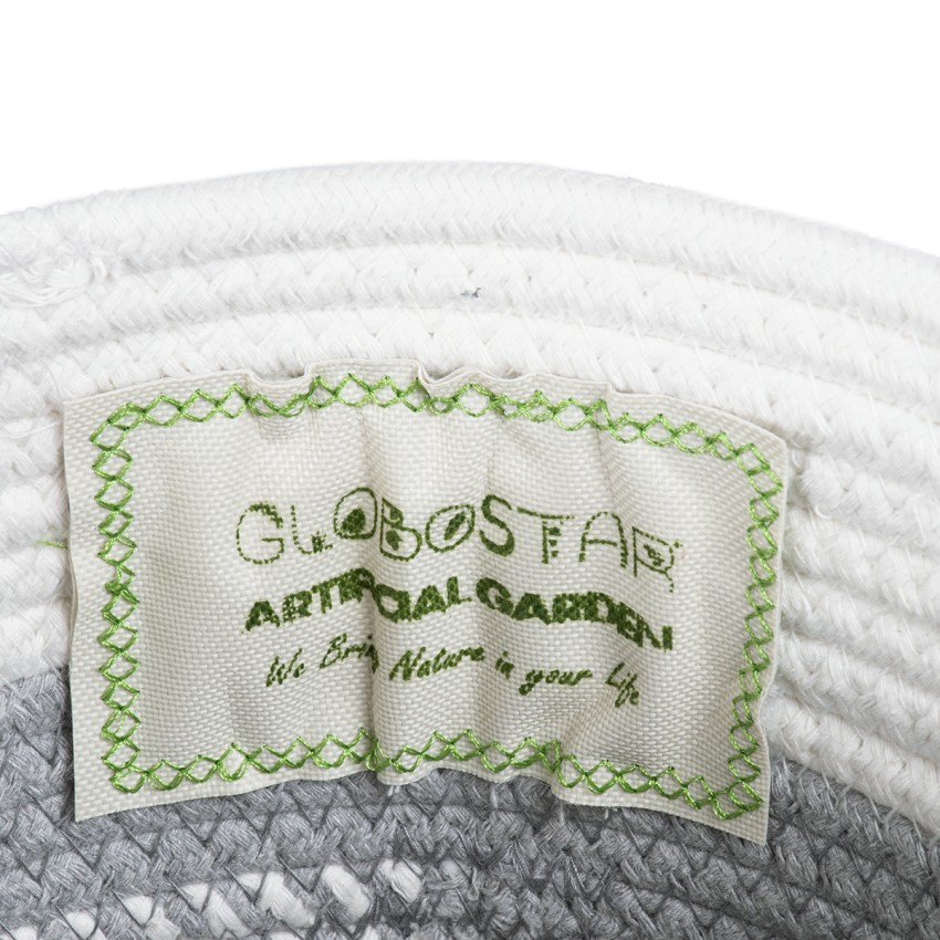 Τεχνητός Κήπος POSITANO  Διακοσμητικό Πλεκτό Καλάθι - Κασπώ Γλάστρα -  Γκρι με Λευκό Φ20cm x Υ20cm