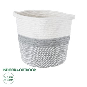 Τεχνητός Κήπος POSITANO  Διακοσμητικό Πλεκτό Καλάθι - Κασπώ Γλάστρα -  Γκρι με Λευκό Φ25cm x Υ25cm