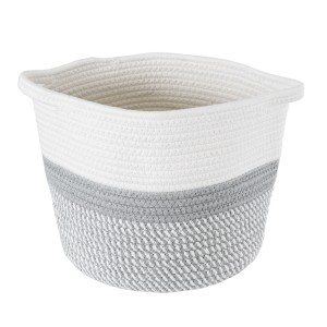 Τεχνητός Κήπος POSITANO  Διακοσμητικό Πλεκτό Καλάθι - Κασπώ Γλάστρα -  Γκρι με Λευκό Φ25cm x Υ25cm