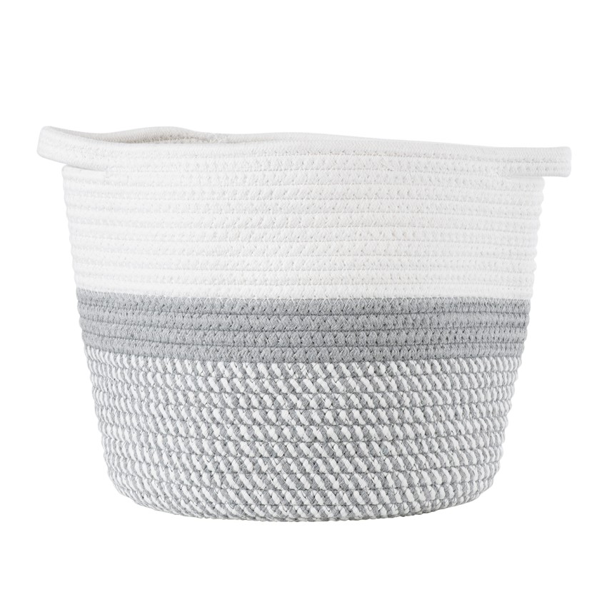 Τεχνητός Κήπος POSITANO  Διακοσμητικό Πλεκτό Καλάθι - Κασπώ Γλάστρα -  Γκρι με Λευκό Φ25cm x Υ25cm