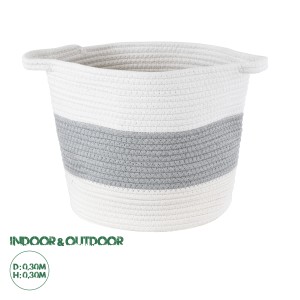 Τεχνητός Κήπος KEFALONIA  Διακοσμητικό Πλεκτό Καλάθι - Κασπώ Γλάστρα -  Γκρι με Λευκό Φ30cm x Υ30cm