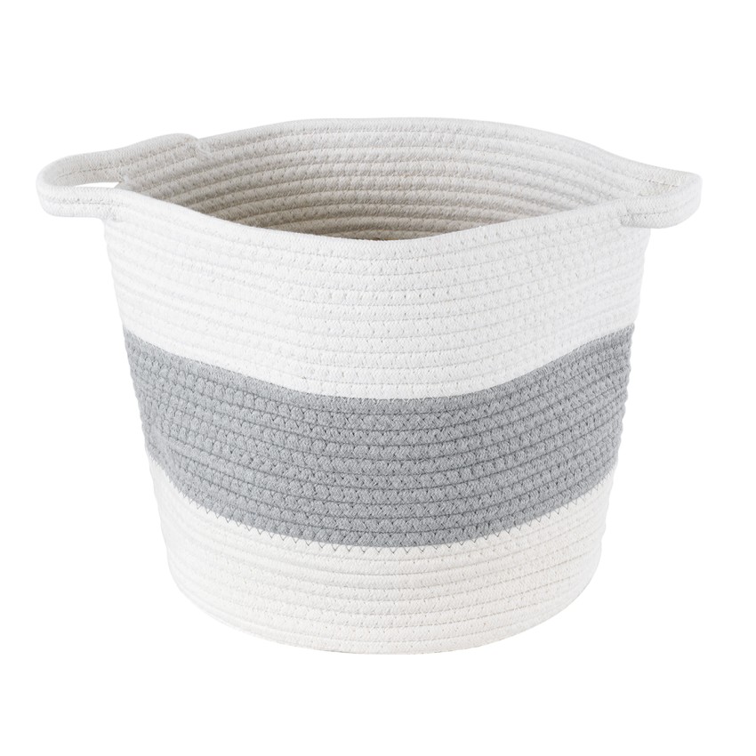 Τεχνητός Κήπος KEFALONIA  Διακοσμητικό Πλεκτό Καλάθι - Κασπώ Γλάστρα -  Γκρι με Λευκό Φ30cm x Υ30cm