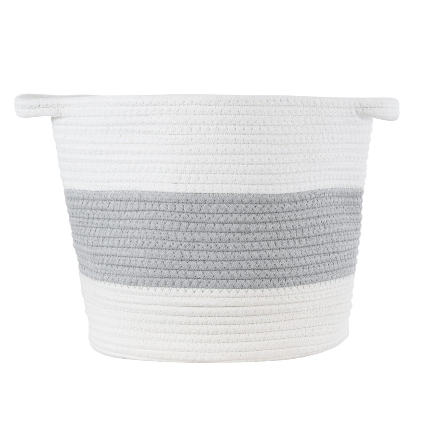 Τεχνητός Κήπος KEFALONIA  Διακοσμητικό Πλεκτό Καλάθι - Κασπώ Γλάστρα -  Γκρι με Λευκό Φ30cm x Υ30cm