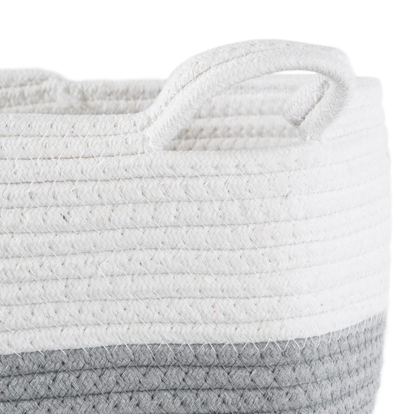 Τεχνητός Κήπος KEFALONIA  Διακοσμητικό Πλεκτό Καλάθι - Κασπώ Γλάστρα -  Γκρι με Λευκό Φ30cm x Υ30cm