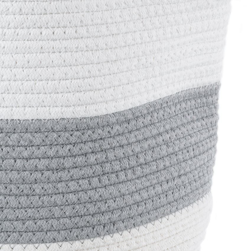 Τεχνητός Κήπος KEFALONIA  Διακοσμητικό Πλεκτό Καλάθι - Κασπώ Γλάστρα -  Γκρι με Λευκό Φ30cm x Υ30cm