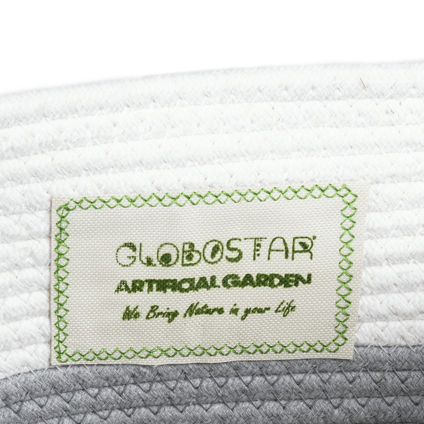 Τεχνητός Κήπος KEFALONIA  Διακοσμητικό Πλεκτό Καλάθι - Κασπώ Γλάστρα -  Γκρι με Λευκό Φ30cm x Υ30cm