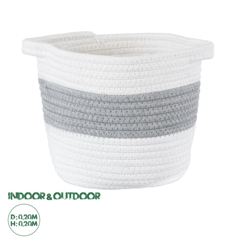 Τεχνητός Κήπος KEFALONIA  Διακοσμητικό Πλεκτό Καλάθι - Κασπώ Γλάστρα -  Γκρι με Λευκό Φ20cm x Υ20cm