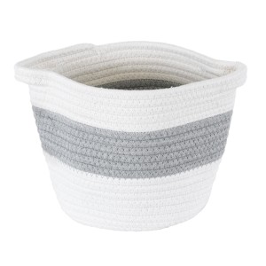 Τεχνητός Κήπος KEFALONIA  Διακοσμητικό Πλεκτό Καλάθι - Κασπώ Γλάστρα -  Γκρι με Λευκό Φ20cm x Υ20cm
