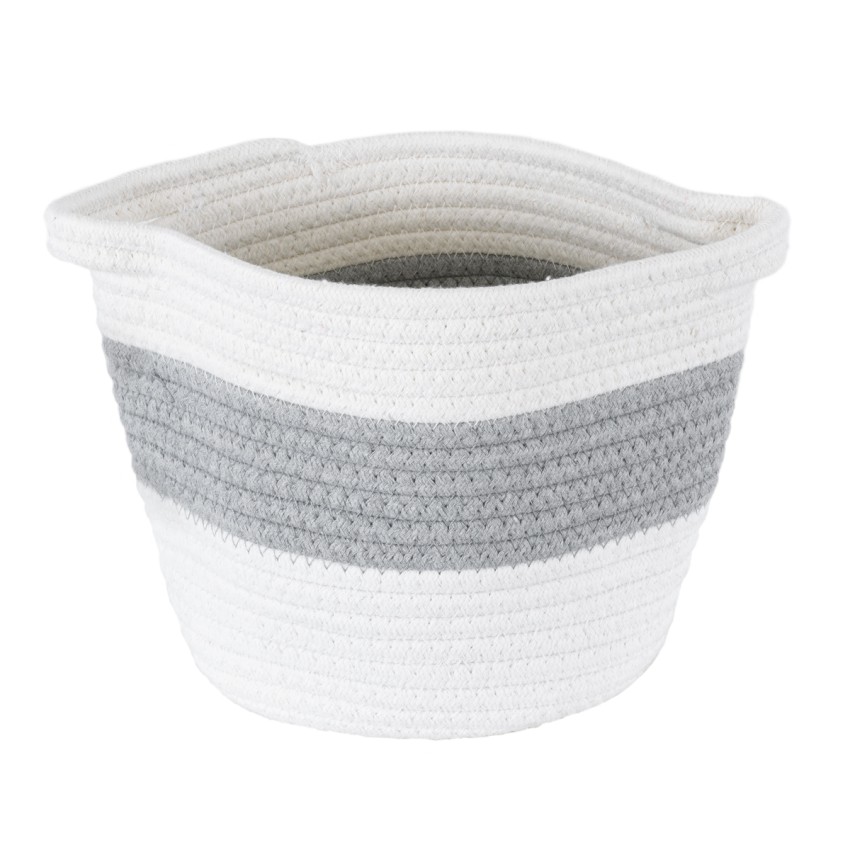 Τεχνητός Κήπος KEFALONIA  Διακοσμητικό Πλεκτό Καλάθι - Κασπώ Γλάστρα -  Γκρι με Λευκό Φ20cm x Υ20cm