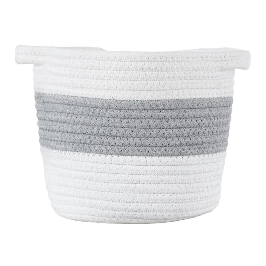 Τεχνητός Κήπος KEFALONIA  Διακοσμητικό Πλεκτό Καλάθι - Κασπώ Γλάστρα -  Γκρι με Λευκό Φ20cm x Υ20cm