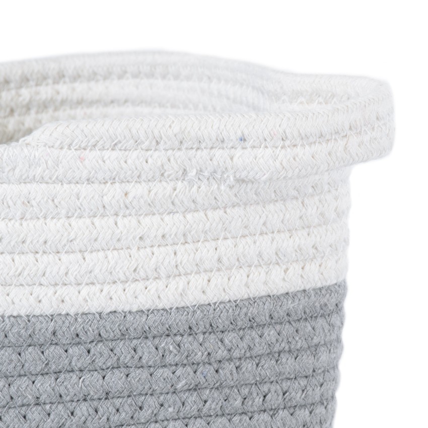 Τεχνητός Κήπος KEFALONIA  Διακοσμητικό Πλεκτό Καλάθι - Κασπώ Γλάστρα -  Γκρι με Λευκό Φ20cm x Υ20cm