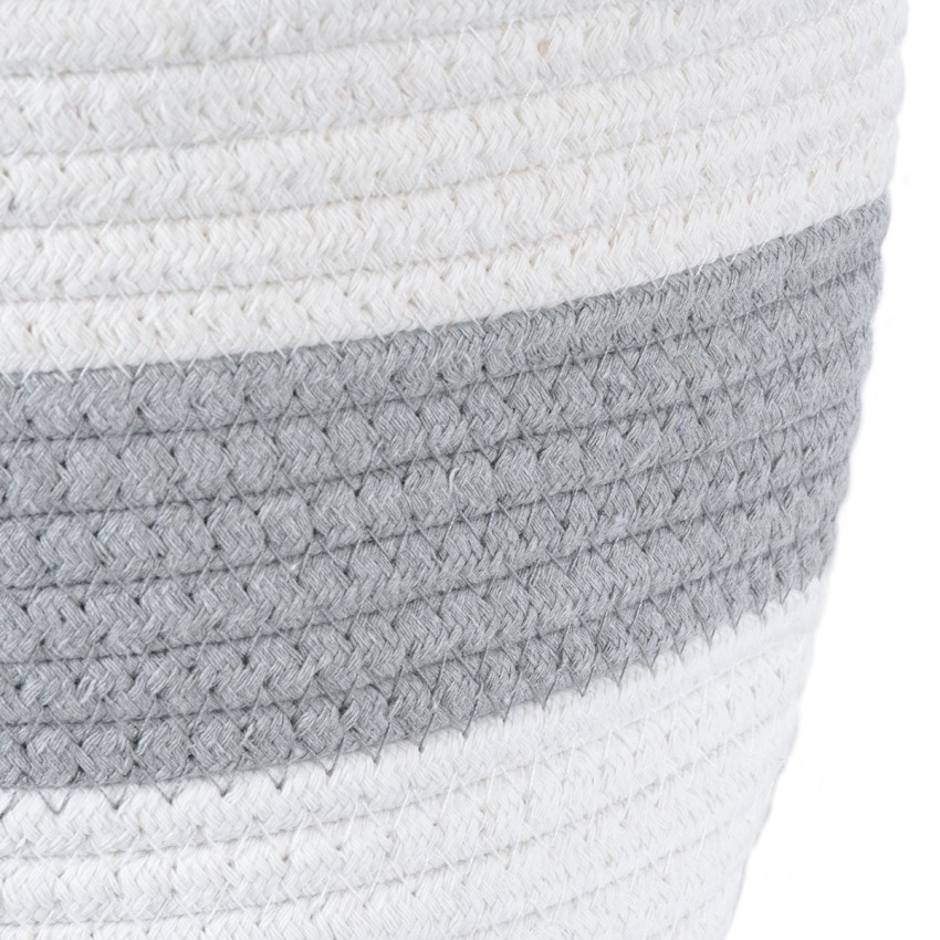 Τεχνητός Κήπος KEFALONIA  Διακοσμητικό Πλεκτό Καλάθι - Κασπώ Γλάστρα -  Γκρι με Λευκό Φ20cm x Υ20cm
