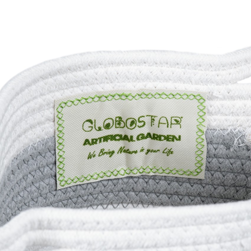 Τεχνητός Κήπος KEFALONIA  Διακοσμητικό Πλεκτό Καλάθι - Κασπώ Γλάστρα -  Γκρι με Λευκό Φ20cm x Υ20cm