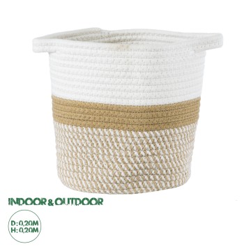Τεχνητός Κήπος ITHAKI  Διακοσμητικό Πλεκτό Καλάθι - Κασπώ Γλάστρα -  Καφέ με Λευκό Φ20cm x Υ20cm