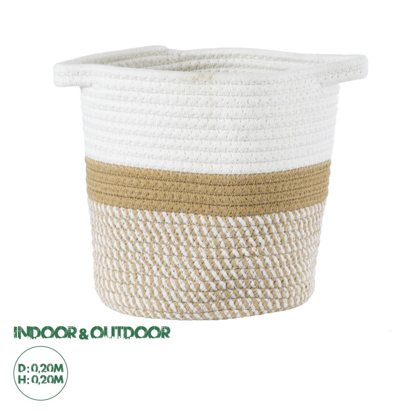 Τεχνητός Κήπος ITHAKI  Διακοσμητικό Πλεκτό Καλάθι - Κασπώ Γλάστρα -  Καφέ με Λευκό Φ20cm x Υ20cm