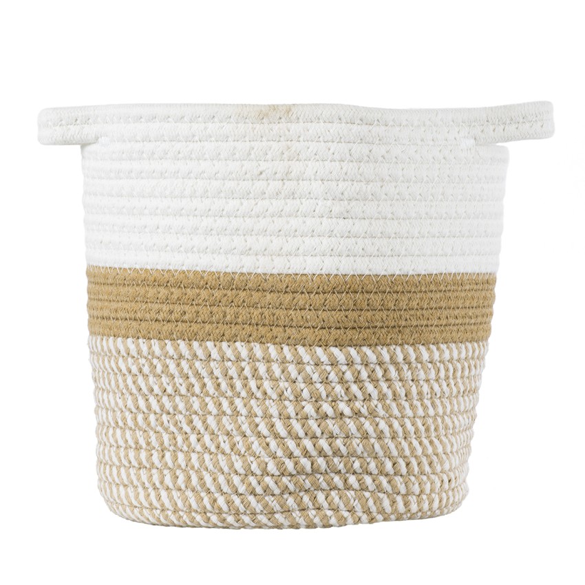 Τεχνητός Κήπος ITHAKI  Διακοσμητικό Πλεκτό Καλάθι - Κασπώ Γλάστρα -  Καφέ με Λευκό Φ20cm x Υ20cm