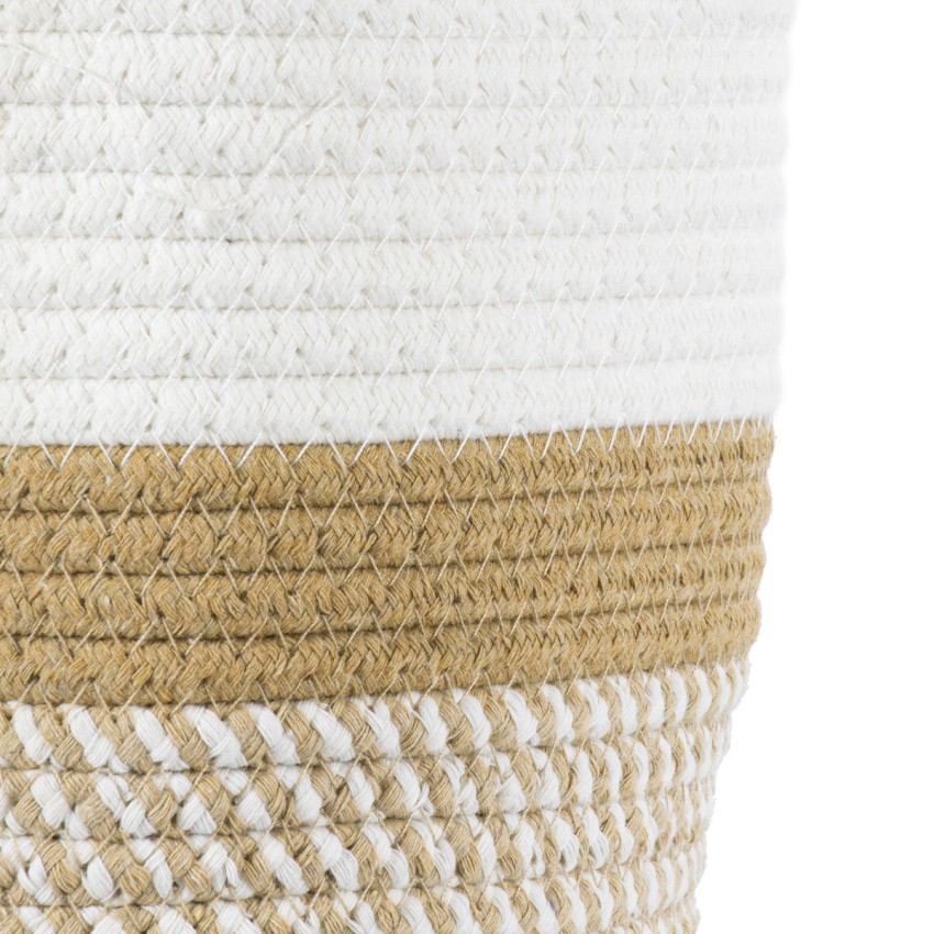 Τεχνητός Κήπος ITHAKI  Διακοσμητικό Πλεκτό Καλάθι - Κασπώ Γλάστρα -  Καφέ με Λευκό Φ20cm x Υ20cm