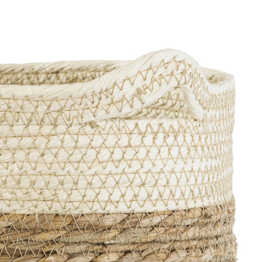 Τεχνητός Κήπος KALYMNOS  Διακοσμητικό Πλεκτό Καλάθι - Κασπώ Γλάστρα -  Μπεζ με Καφέ Φ26cm x Υ27cm