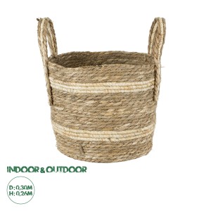 Τεχνητός Κήπος NAXOS  Διακοσμητικό Πλεκτό Καλάθι - Κασπώ Γλάστρα -  Μπεζ με Καφέ Φ30cm x Υ26cm