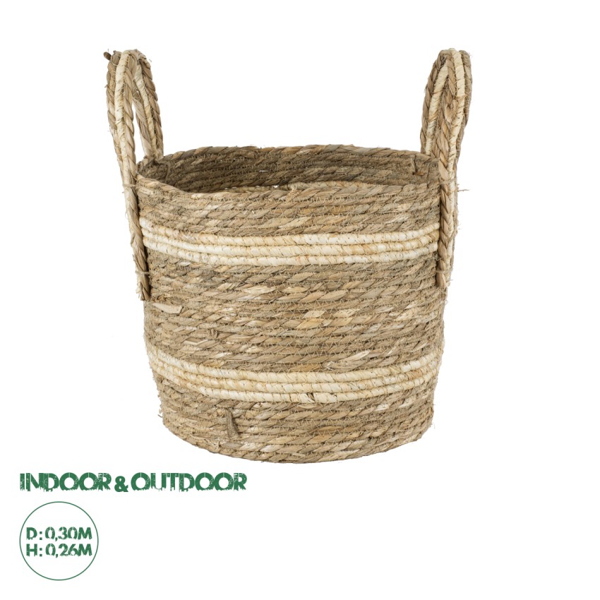 Τεχνητός Κήπος NAXOS  Διακοσμητικό Πλεκτό Καλάθι - Κασπώ Γλάστρα -  Μπεζ με Καφέ Φ30cm x Υ26cm