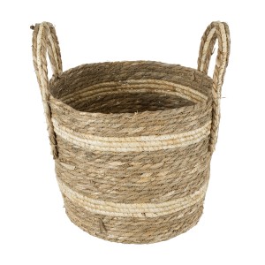 Τεχνητός Κήπος NAXOS  Διακοσμητικό Πλεκτό Καλάθι - Κασπώ Γλάστρα -  Μπεζ με Καφέ Φ30cm x Υ26cm