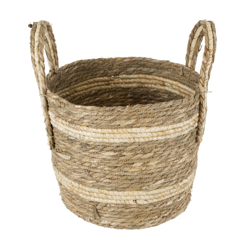 Τεχνητός Κήπος NAXOS  Διακοσμητικό Πλεκτό Καλάθι - Κασπώ Γλάστρα -  Μπεζ με Καφέ Φ30cm x Υ26cm