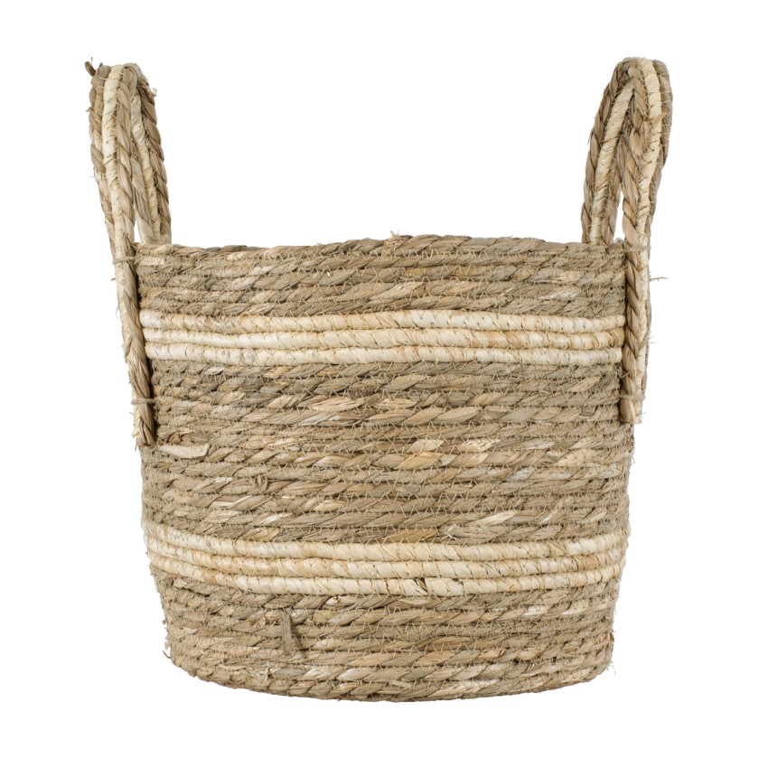 Τεχνητός Κήπος NAXOS  Διακοσμητικό Πλεκτό Καλάθι - Κασπώ Γλάστρα -  Μπεζ με Καφέ Φ30cm x Υ26cm