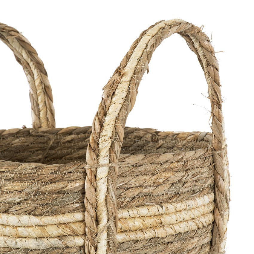 Τεχνητός Κήπος NAXOS  Διακοσμητικό Πλεκτό Καλάθι - Κασπώ Γλάστρα -  Μπεζ με Καφέ Φ30cm x Υ26cm