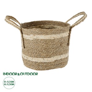 Τεχνητός Κήπος NAXOS  Διακοσμητικό Πλεκτό Καλάθι - Κασπώ Γλάστρα -  Μπεζ με Καφέ Φ35cm x Υ30cm