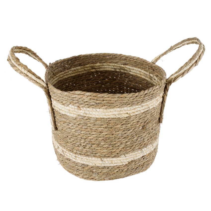 Τεχνητός Κήπος NAXOS  Διακοσμητικό Πλεκτό Καλάθι - Κασπώ Γλάστρα -  Μπεζ με Καφέ Φ35cm x Υ30cm