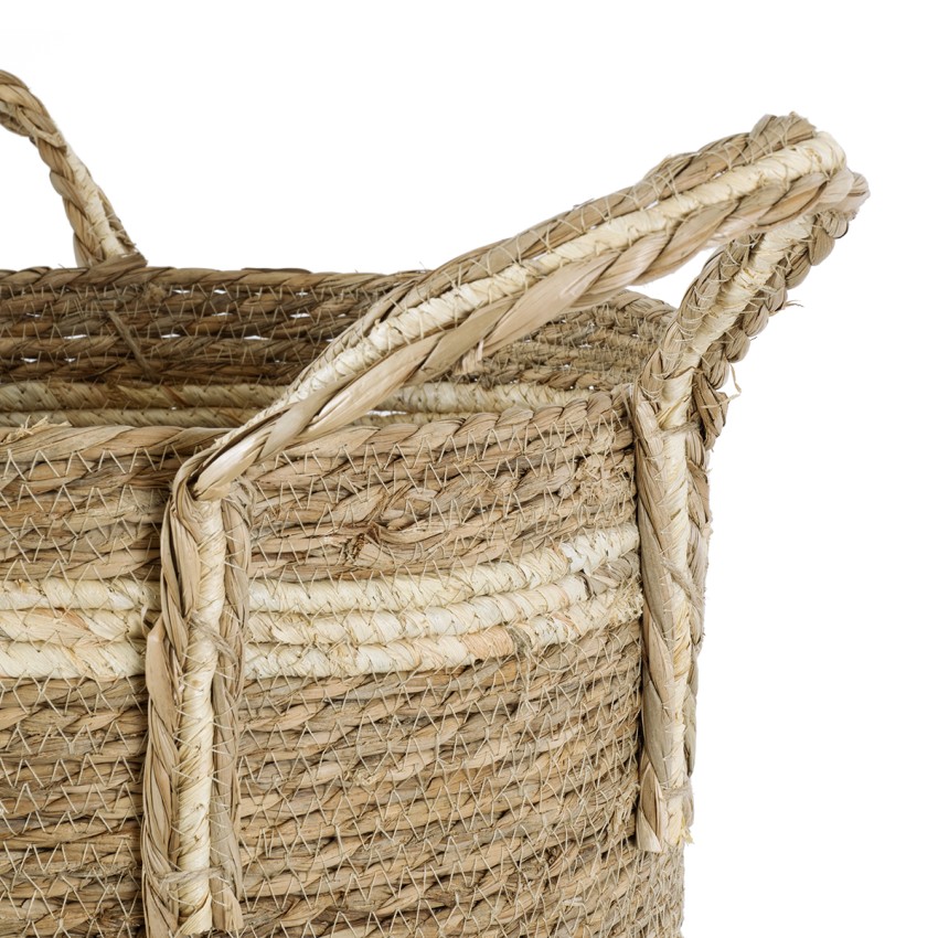 Τεχνητός Κήπος NAXOS  Διακοσμητικό Πλεκτό Καλάθι - Κασπώ Γλάστρα -  Μπεζ με Καφέ Φ35cm x Υ30cm