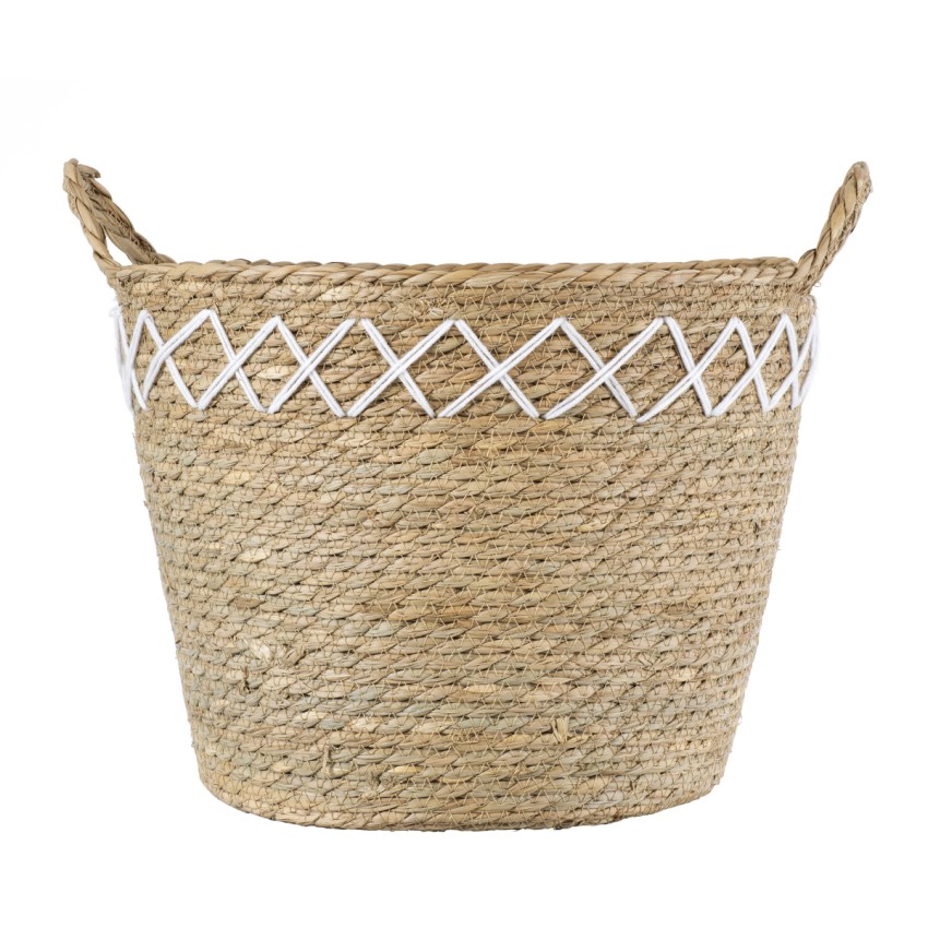 Τεχνητός Κήπος ZAKYNTHOS  ΣΕΤ 3 Διακοσμητικά Πλεκτά Καλάθια - Κασπώ Γλάστρες - s Μπεζ με Μακραμέ A:Φ24cm x Υ20cm B:Φ28cm x Υ24cm C:Φ32cm x Υ28cm