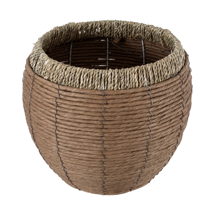 Τεχνητός Κήπος AMORGOS  Διακοσμητικό Πλεκτό Καλάθι - Κασπώ Γλάστρα -  Μπεζ με Καφέ Φ25cm x Υ21cm