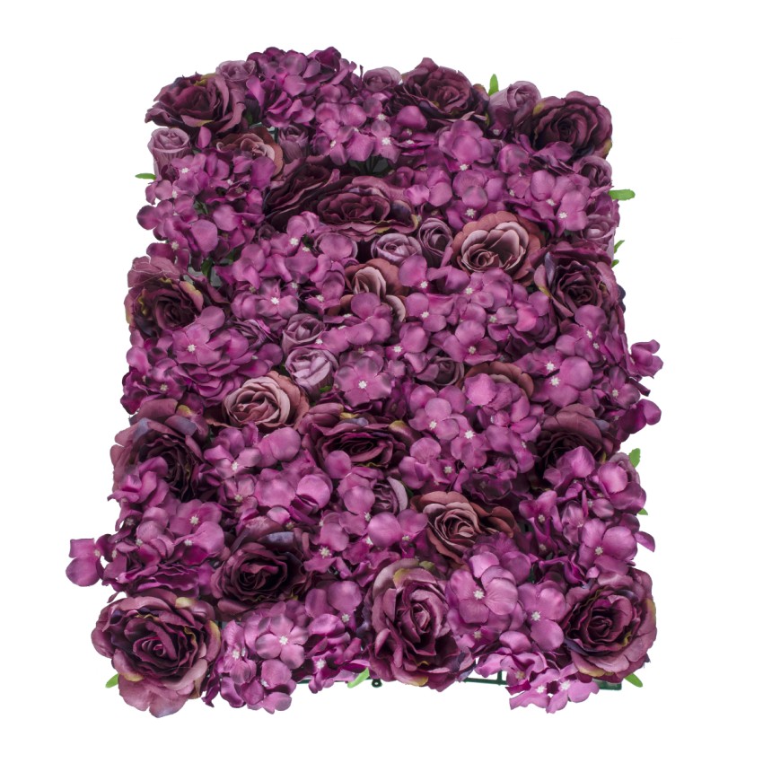 Τεχνητός Κήπος ROSES STORY  Τεχνητό Διακοσμητικό Πάνελ Λουλουδιών - Κάθετος Κήπος σύνθεση Φουξ & Βυσσινί Τριαντάφυλλα Μ40 x Π60 x Υ10cm