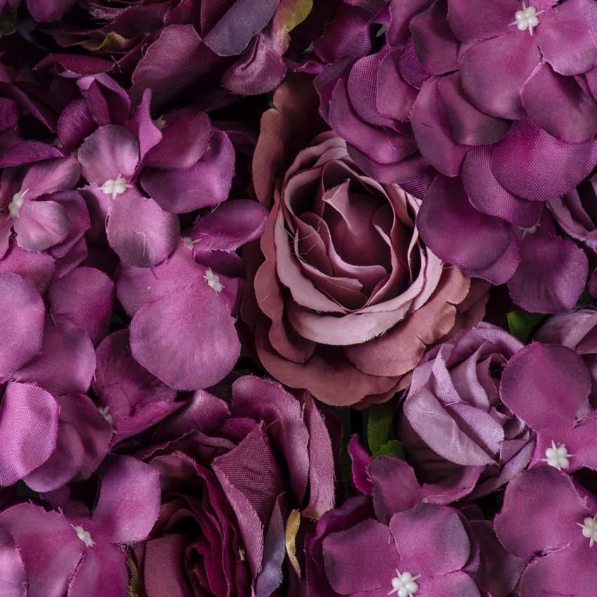 Τεχνητός Κήπος ROSES STORY  Τεχνητό Διακοσμητικό Πάνελ Λουλουδιών - Κάθετος Κήπος σύνθεση Φουξ & Βυσσινί Τριαντάφυλλα Μ40 x Π60 x Υ10cm