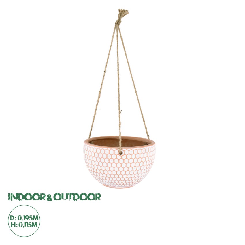 Τεχνητός Κήπος CHIOS  Κρεμαστό Πήλινο Κεραμικό Κασπώ Γλάστρα -  Κεραμιδί με Λευκό Φ19.5cm x Υ11.5cm