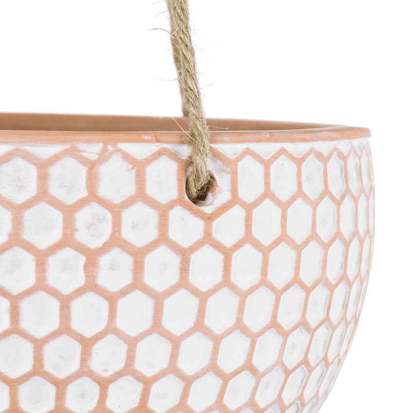 Τεχνητός Κήπος CHIOS  Κρεμαστό Πήλινο Κεραμικό Κασπώ Γλάστρα -  Κεραμιδί με Λευκό Φ19.5cm x Υ11.5cm