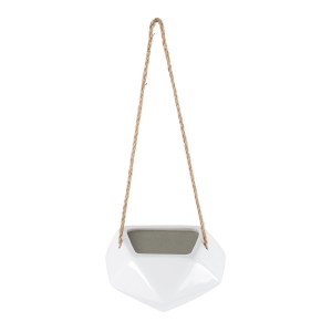 Τεχνητός Κήπος HERAKLIO  Κρεμαστό Πήλινο Κεραμικό Κασπώ Γλάστρα -  Λευκό Μ13.5cm x Π15.5 x Υ37cm