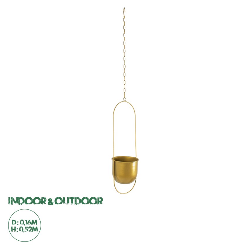 Τεχνητός Κήπος NISYROS  Κρεμαστό Μεταλλικό Κασπώ Γλάστρα -  Χρυσό Φ16cm x Υ52cm