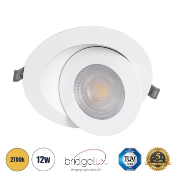 LEXIS JOINT  Χωνευτό LED Κινούμενο Spot Downlight 12W 1140lm 45° AC 220-240V IP44 Φ15.8cm x Υ4.1cm - Στρόγγυλο - Λευκό - Θερμό Λευκό 2700K - Bridgelux Chip - TÜV Certified Driver
