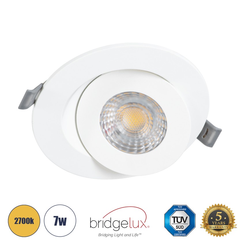 LEXIS JOINT  Χωνευτό LED Κινούμενο Spot Downlight 7W 660lm 45° AC 220-240V IP44 Φ12cm x Υ3.1cm - Στρόγγυλο - Λευκό - Θερμό Λευκό 2700K - Bridgelux Chip - TÜV Certified Driver