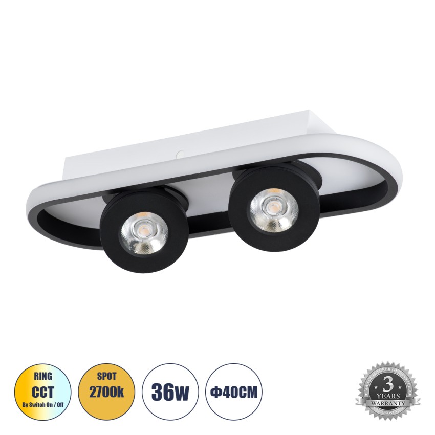 NESPO  Φωτιστικό Οροφής Linear Design LED CCT με Κινούμενα Σποτ LED Spot Downlight 36W 4032lm 360° & 45° AC 220-240V - Εναλλαγή Φωτισμού μέσω Διακόπτη On/Off All In One Ψυχρό 6000k+Φυσικό 4500k+Θερμό 2700k Μ40 x Π13 x Υ6.5cm - Μαύρο
